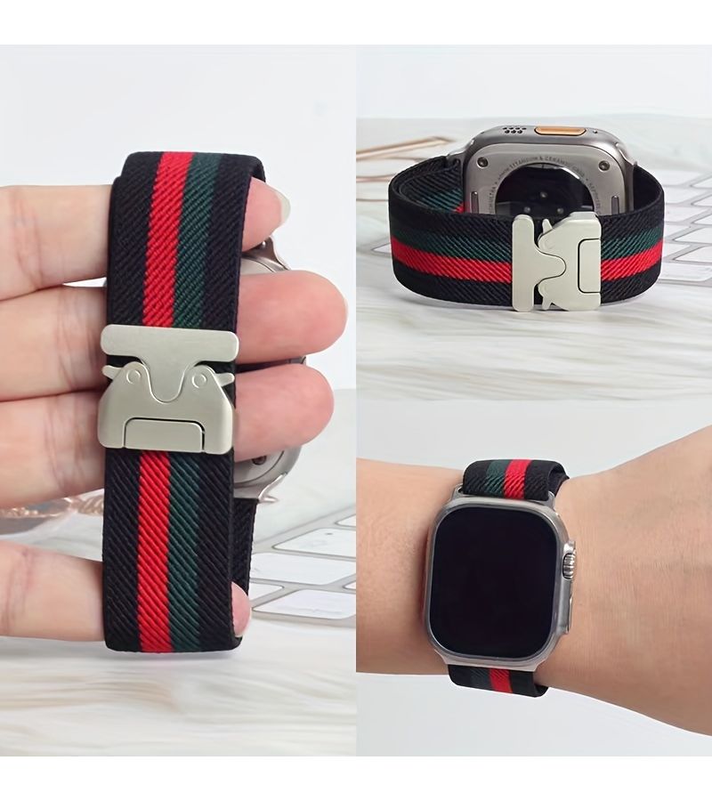 Elastic Sport Watch Bands for iWatch 42mm 44mm 45mm 49mm Series 10 9 8 7 6 5 4 3 1 Men Women Silvery Metal Connectors Parachute Style Buckle Multicolor 6 Replacement Strap - Image 4