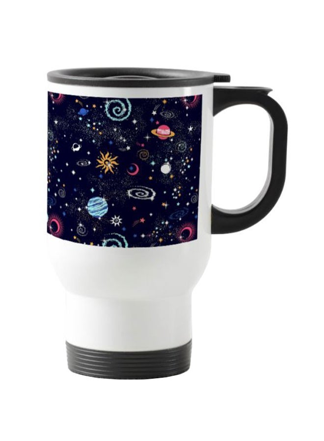 RYN Space And Galaxy Printed Travel Mug White/Blue 13centimeter