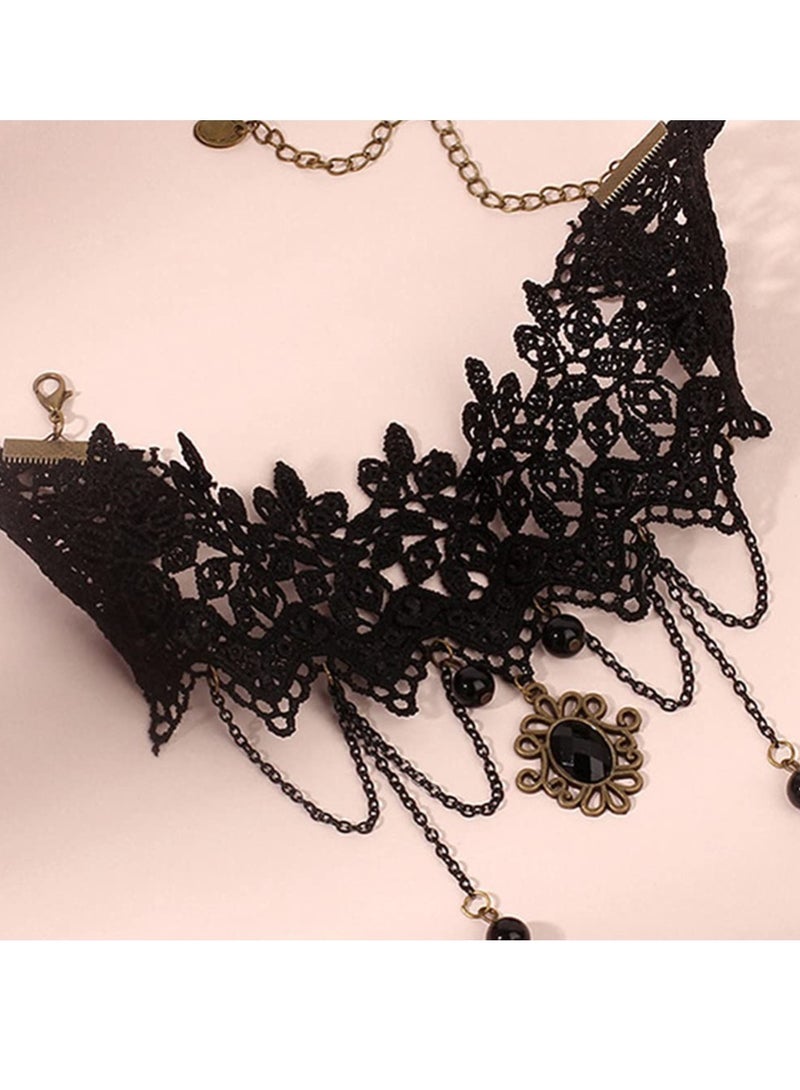Excefore Choker Necklace for Women Girls, 3pcs Lace Necklace Vintage Choker Neck, Black Classic Velvet Stretch Tattoo Lace for Women Girl Party Wedding Supplies - Image 2