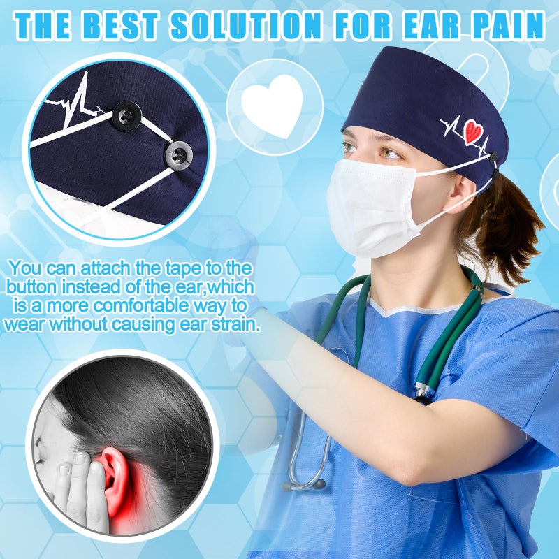 Maiteenly 6 Pcs Valentines Satin Lined Scrub Caps Women Bouffant Nursing Hats with Button and Sweatband Adjustable Working Hat (Lively Style) Multicolor - Image 4