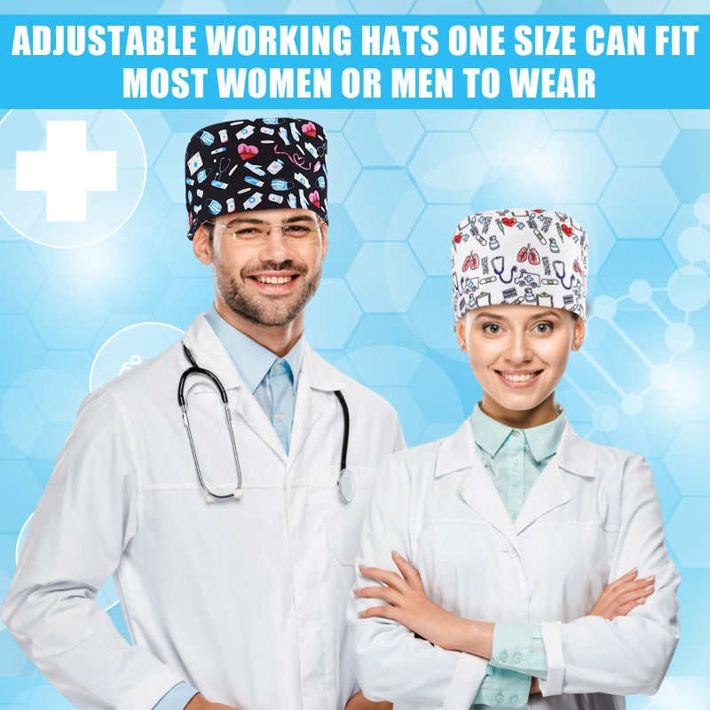 Maiteenly 6 Pcs Valentines Satin Lined Scrub Caps Women Bouffant Nursing Hats with Button and Sweatband Adjustable Working Hat (Lively Style) Multicolor - Image 3