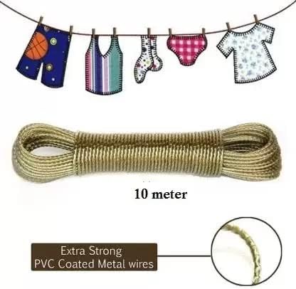 Aternal Cloth Rope 10 Meter Washing Line Rope PVC Coated Steel Wire Rope for Drying ClothesClothesline AntiRust Multipurpose Wire Rope with 2 Plastic Hooks Multicolor Pack of 3 - Image 5