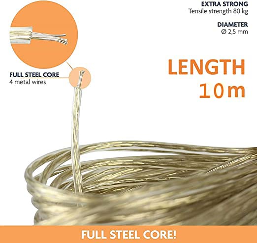 Aternal Cloth Rope 10 Meter Washing Line Rope PVC Coated Steel Wire Rope for Drying ClothesClothesline AntiRust Multipurpose Wire Rope with 2 Plastic Hooks Multicolor Pack of 3 - Image 2
