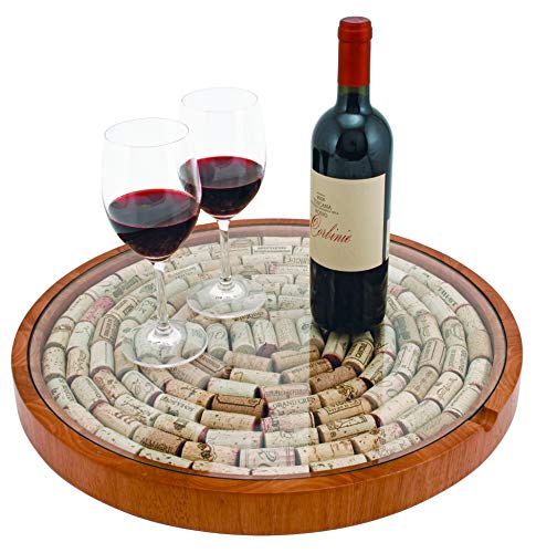 True True Wine Cork Collector Lazy Susan Turntable Wooden and Glass Storage for 130 Corks Tabletop or Countertop Organization Set of 1 