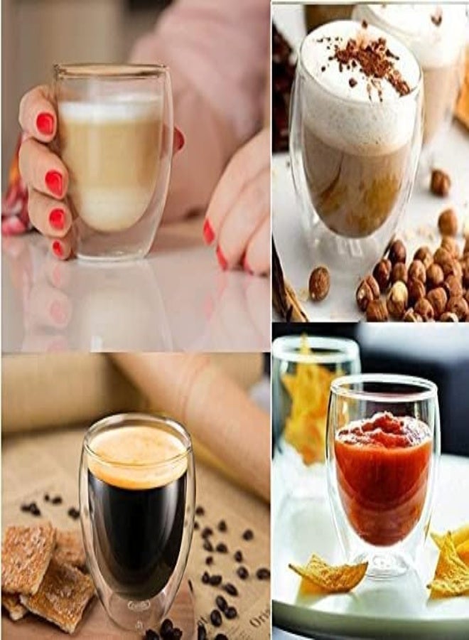 AKDC Lushh Double Wall Insulated Coffee Tea Cups, Borosilicate Glass Tea Cups For Espresso, Cappuccino, Latte, Macchiato, Tea, Smoothies, And Juice, Water, Set Of 4 Pcs 250 Ml (8Oz) - Image 2
