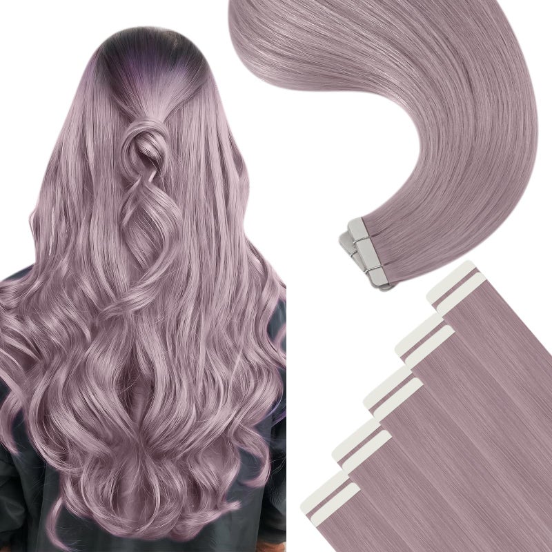 YoungSee Tape in Hair Extensions Human Hair Purple Hair Extensions Tape in Lavender Tape Remy Hair Extensions Human Hair 14In Light Purple Tape in Hair Extensions Colored Highlight 25g 10pcs
