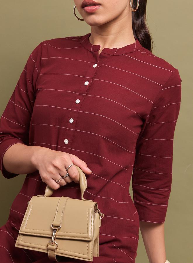 فيشود كُرتا بخطوط أفقية وأعمال تطريز من ستايلي - Image 5