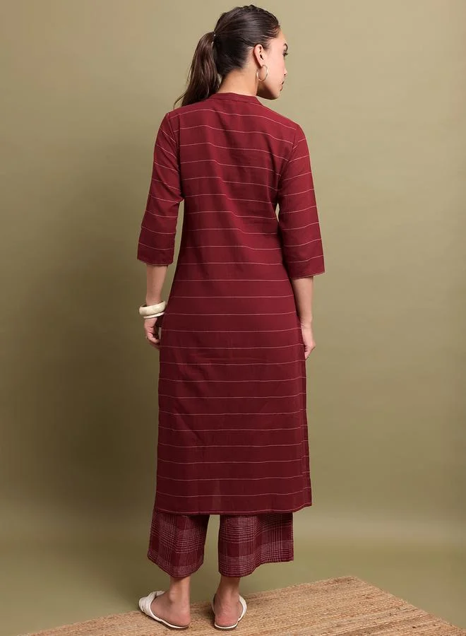 Vishudh Horizontal Striped Thread Work Kurta by Styli