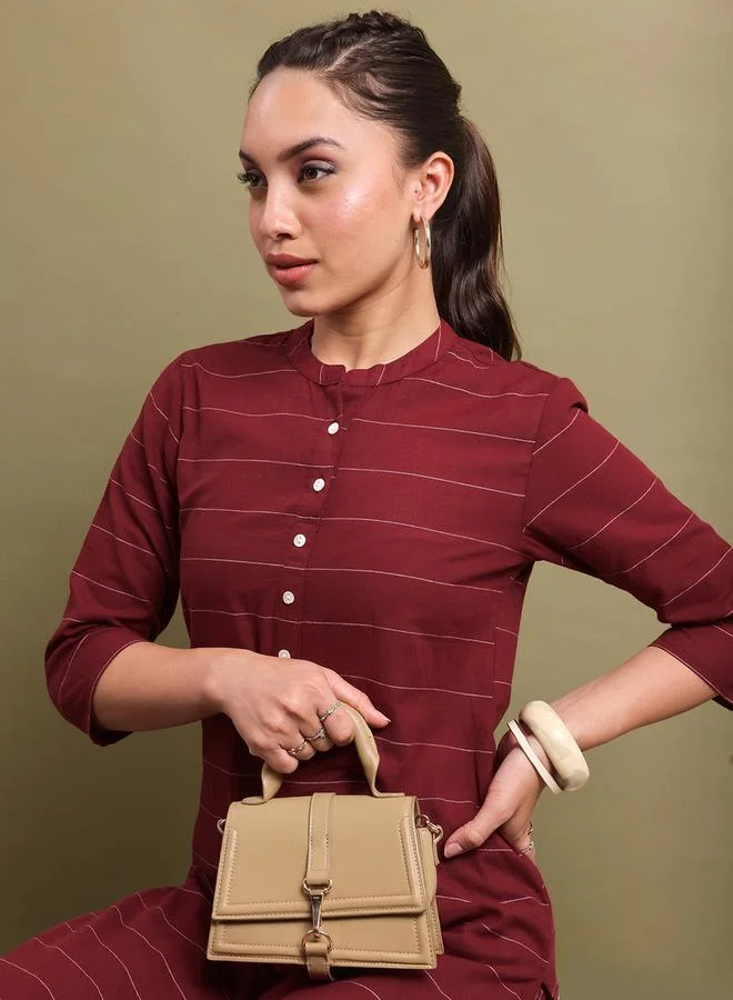 Vishudh Horizontal Striped Thread Work Kurta by Styli
