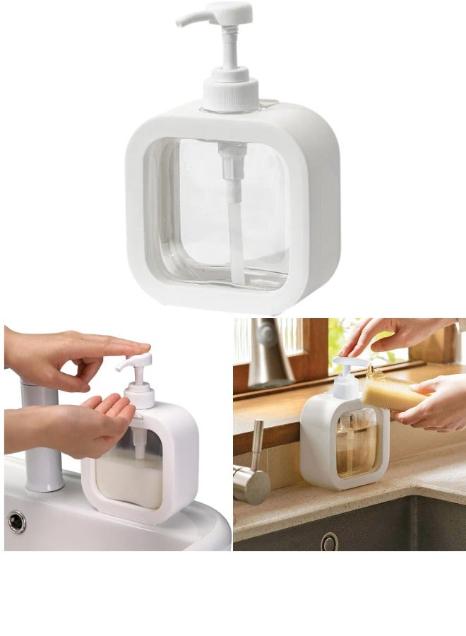 500ml Square Clear Soap Dispenser Bottle, Refillable Bathroom Soap Dispenser for Lotion, Shampoo and Shower Gel, Elegant Kitchen Decor (1Pcs, White) - Image 1