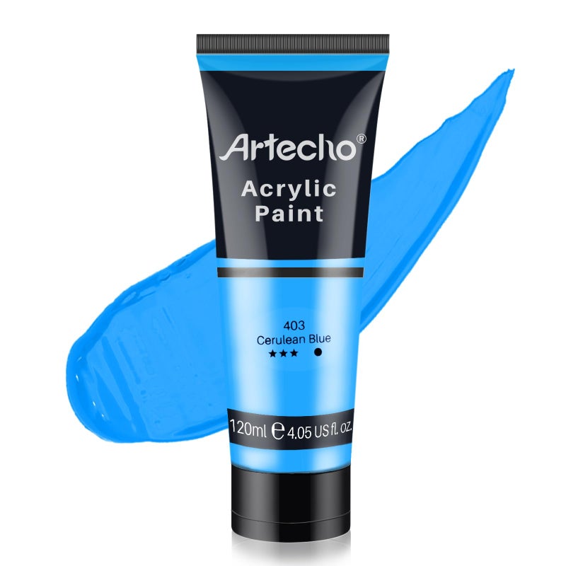 Artecho Blue Acrylic Paint Cerulean Blue Paint 120ml 405oz Tubes Art Craft Paints for Canvas Rock Stone Wood Fabric Art Supplies