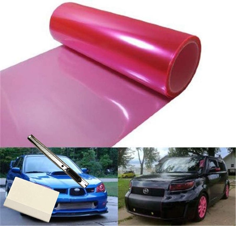 F & B LED LIGHTS 12 by 48 Inches Self Adhesive Headlight, Tail Lights, Fog Lights Tint Vinyl Film with Tools (Pink) - Image 1