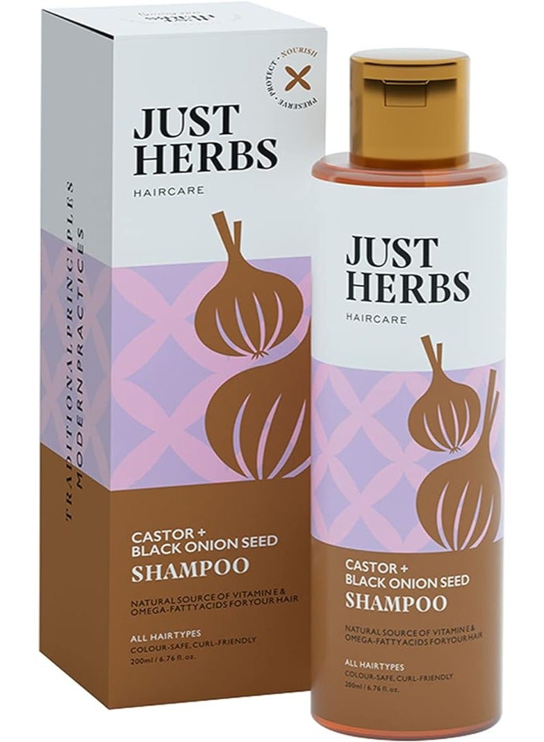 Just Herbs Castor and Black Onion Seed Sulfate Free Shampoo Reduce Hairfall,Hair Loss For Dry and Frizzy, Normal Hair Types Men & Women - 200ml - Image 1