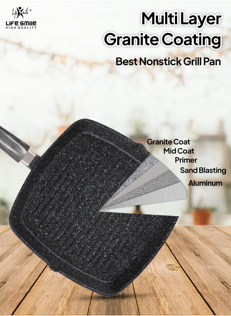 Life Smile Granite Coated Non-Stick Grill Pan with Stay Cool Easy Removable Handles for Stove Tops, Square Big Grill Skillet Steak Pan for Indoor & Outdoor Gas Grill Camping & BBQ - 100% PFOA & PFAS Free  - Image 4