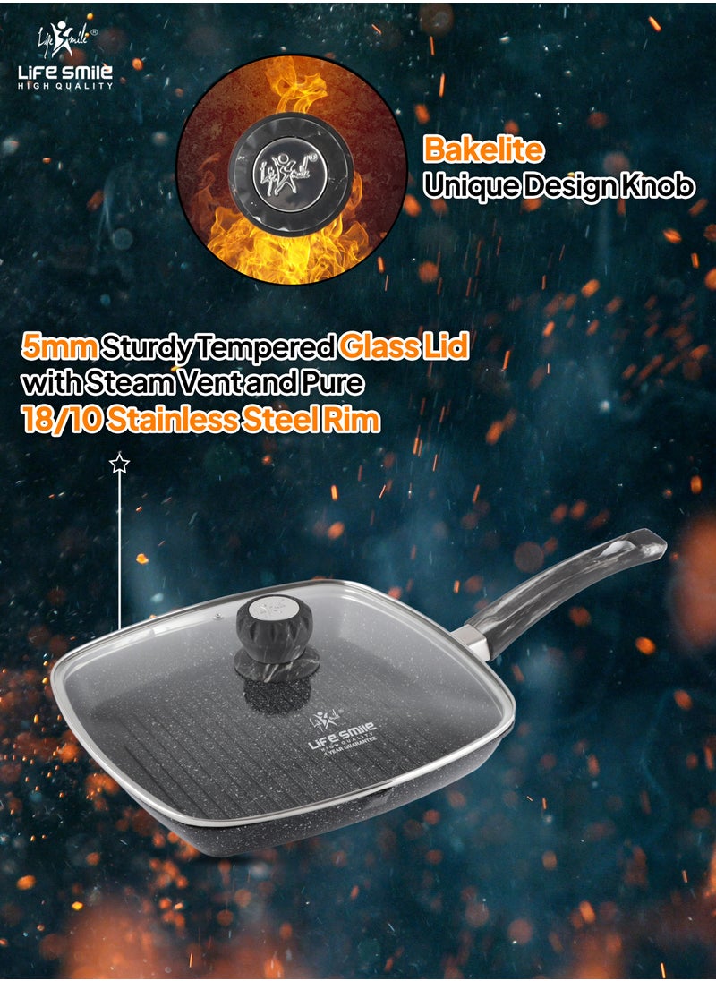 Life Smile Granite Coated Non-Stick Grill Pan with Stay Cool Easy Removable Handles for Stove Tops, Square Big Grill Skillet Steak Pan for Indoor & Outdoor Gas Grill Camping & BBQ - 100% PFOA & PFAS Free  - Image 5