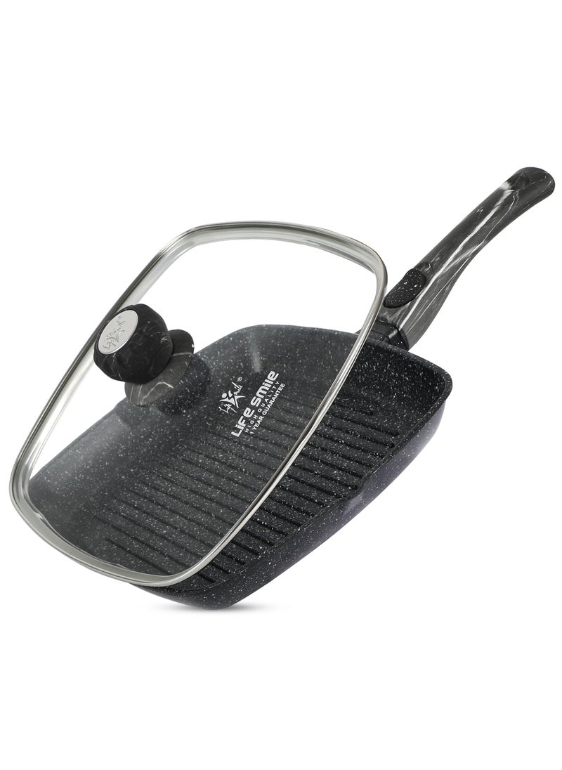 Life Smile Granite Coated Non-Stick Grill Pan with Stay Cool Easy Removable Handles for Stove Tops, Square Big Grill Skillet Steak Pan for Indoor & Outdoor Gas Grill Camping & BBQ - 100% PFOA & PFAS Free  - Image 1