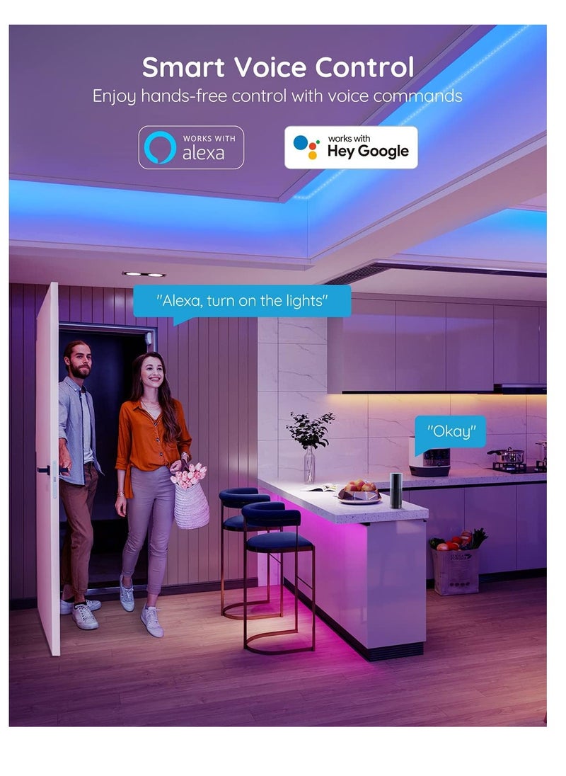 Govee - Govee 50ft smart LED strip lights RGB color music sync DIY mode alexa / google assistant control - Image 1