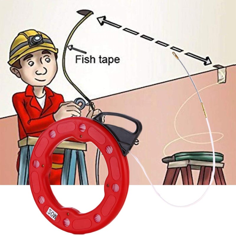 Homgee 20M Fiberglass Fish Tape Reel Puller Conductive Electrical Cable Puller with Impact Case Electric or Communication Wire Puller Use for Drywall Ceiling Under Rug Conduit or Pipe - Image 3