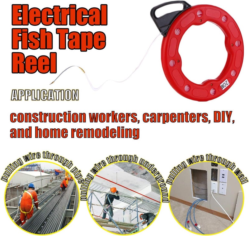 Homgee 20M Fiberglass Fish Tape Reel Puller Conductive Electrical Cable Puller with Impact Case Electric or Communication Wire Puller Use for Drywall Ceiling Under Rug Conduit or Pipe - Image 5
