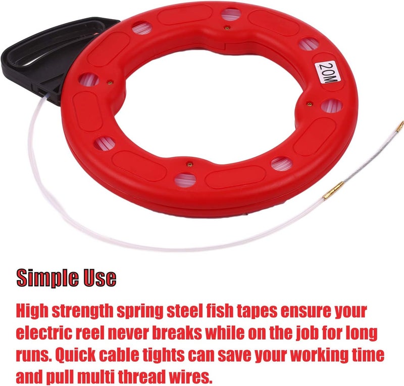 Homgee 20M Fiberglass Fish Tape Reel Puller Conductive Electrical Cable Puller with Impact Case Electric or Communication Wire Puller Use for Drywall Ceiling Under Rug Conduit or Pipe - Image 4