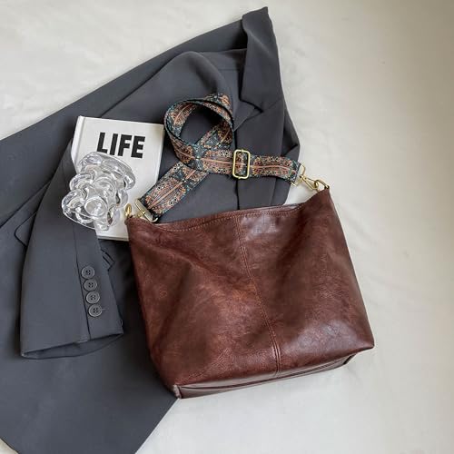 Dora & Liz Fashion Hobo Bags for Women Vegan Leather Crossbody Bag with Guitar Strap Shoulder Purses and Handbags (Coffee) - Image 4