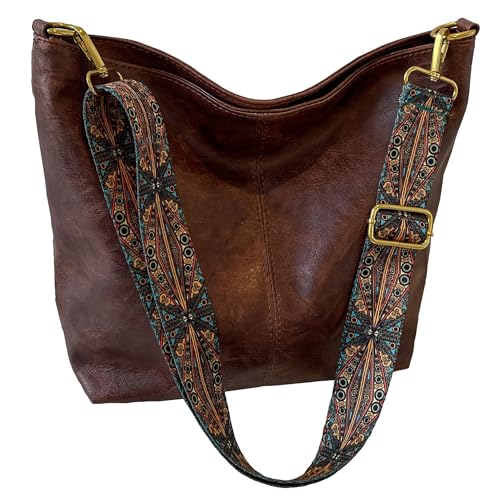 Dora & Liz Fashion Hobo Bags for Women Vegan Leather Crossbody Bag with Guitar Strap Shoulder Purses and Handbags (Coffee) - Image 1