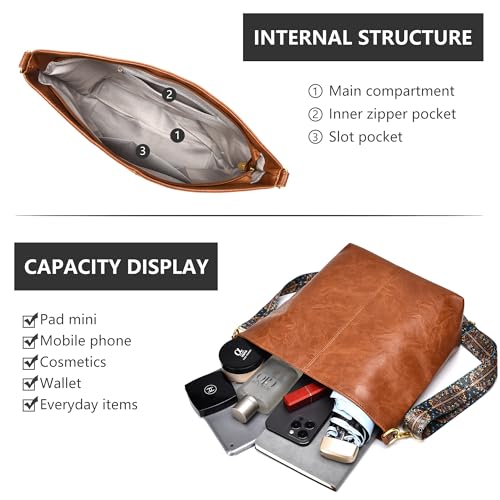 Dora & Liz Fashion Hobo Bags for Women Vegan Leather Crossbody Bag with Guitar Strap Shoulder Purses and Handbags (Coffee) - Image 5