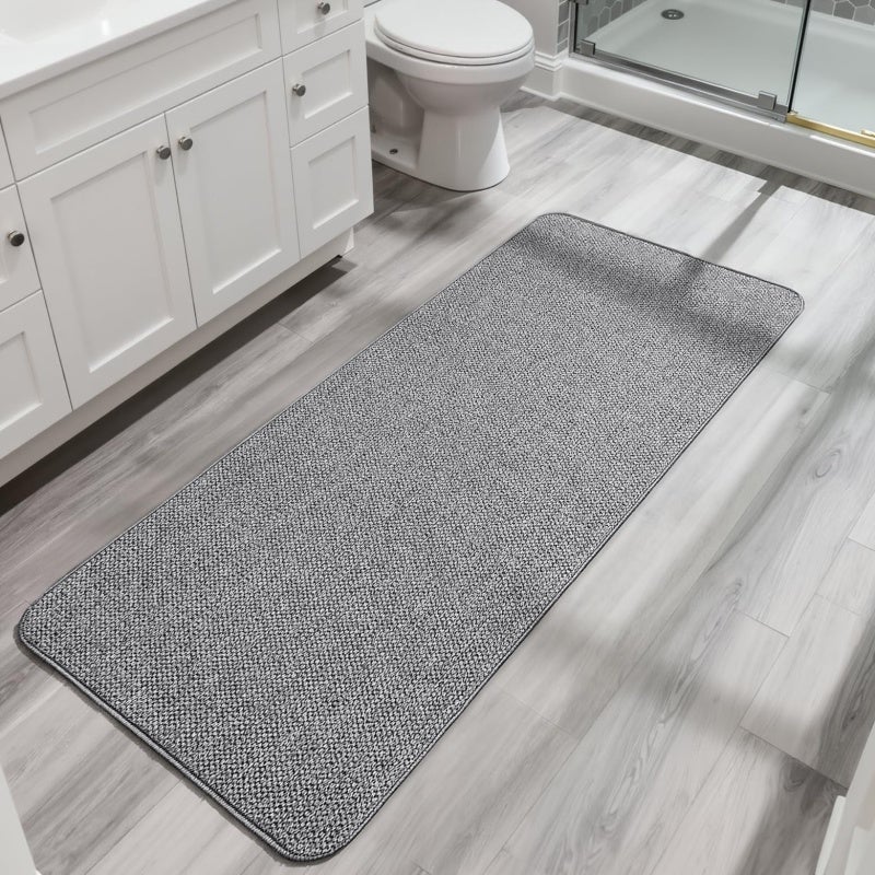 Quick Dry Bath Mat: Grey, Non-slip, Low Pile - Machine Washable Bathroom Runner Rug for Home Bathroom Decor - Image 1