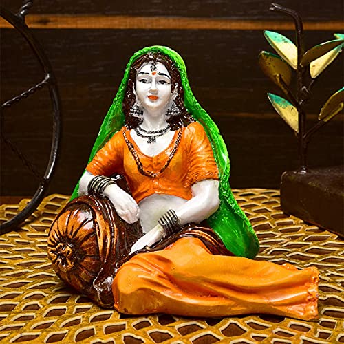 Karigaari India Handcrafted Polyresin Rajasthani Lady Figurine in Resting Posture | Ethnic Indian Woman Sculpture for Home Decor Living Room Showpiece | Traditional Cultural Art Statue Gift - Image 1