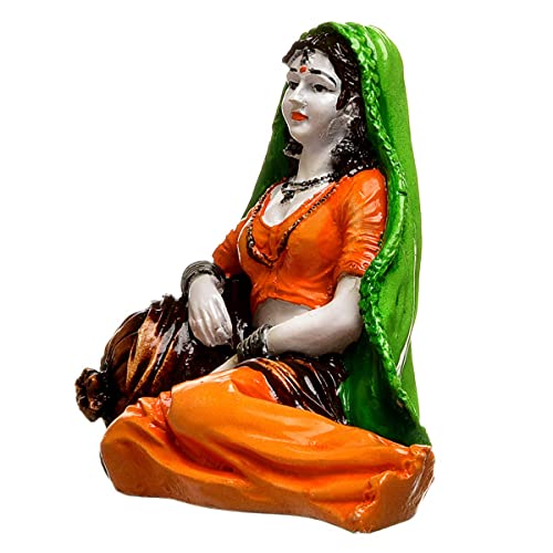 Karigaari India Handcrafted Polyresin Rajasthani Lady Figurine in Resting Posture | Ethnic Indian Woman Sculpture for Home Decor Living Room Showpiece | Traditional Cultural Art Statue Gift - Image 5