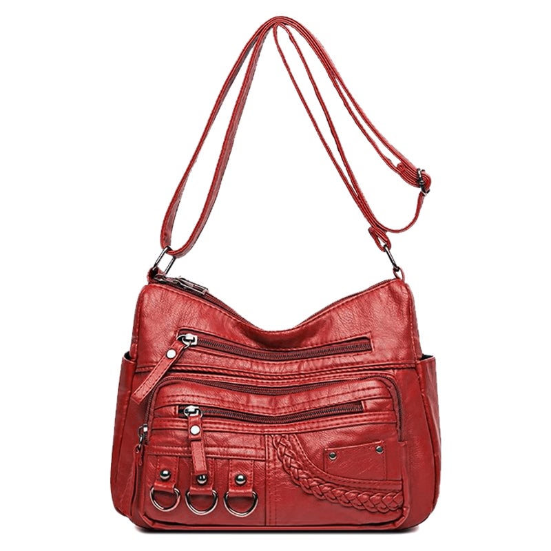 WITERY Soft Leather Multi-Pocket Shoulder Bag for Women - Vintage Ladies Medium Travel Purses Hobo Tote Bag with Adjustable Strap, Roomy Zipper Crossboby Messenger Bags Handbags Purses - Image 1
