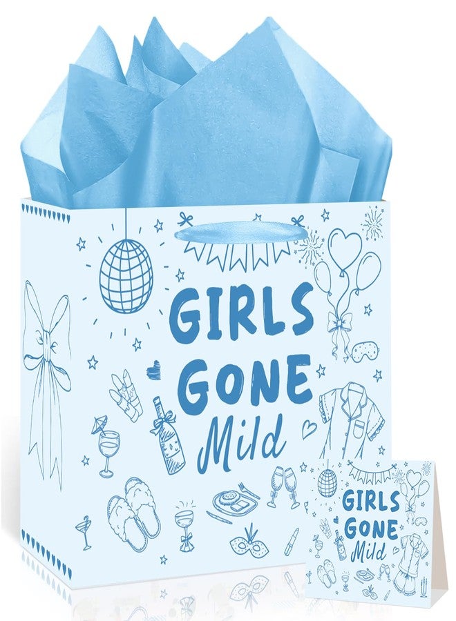 Wayyogh Girls Gone Mild Bachelorette Gift Bag with Wrapping Tissue Paper and Greeting Card - Blue Bachelorette Party Decorations, Girls Night in Slumber Pajama Party Supplies, Bridal Shower Favor Bag - Image 1