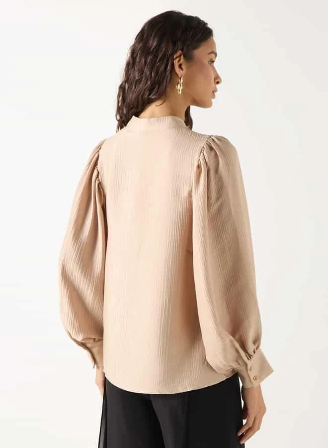 Iconic Iconic Textured Mandarin Collar Shirt with Long Sleeves