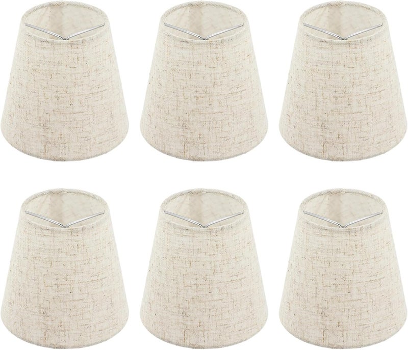 Lnrueg Set of 6 Chandelier Lamp Shades 5 Inch, Mini Barrel Lampshades Clip On for Table Lamp Wall Lamp Replacement, Natural Linen Mini Lamp Shade, 3.5x5x5.5in (Top Height Bottom) - Image 1