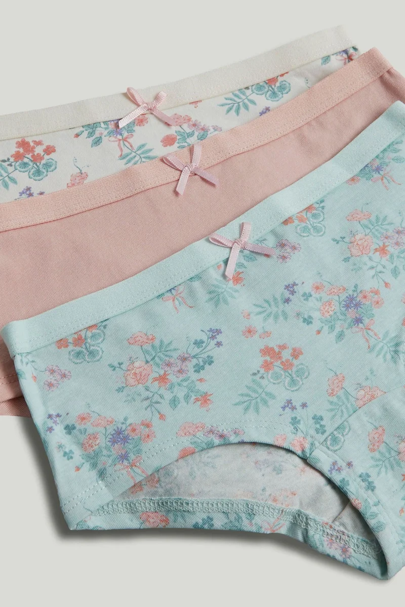 مذركير ثلاث قطع سراويل داخلية نسائية بطبعة زهور