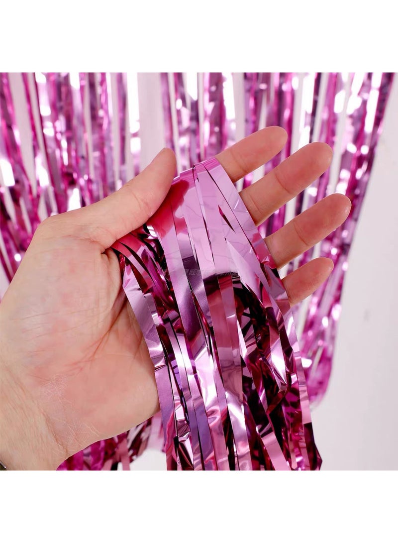 Ssovi Self-Adhesive Shiny Pink Foil Fringe Curtain, 2m x 1m Metallic Tinsel Party Backdrop for Birthday, Wedding and Photo Booth, 1 Piece - Image 2