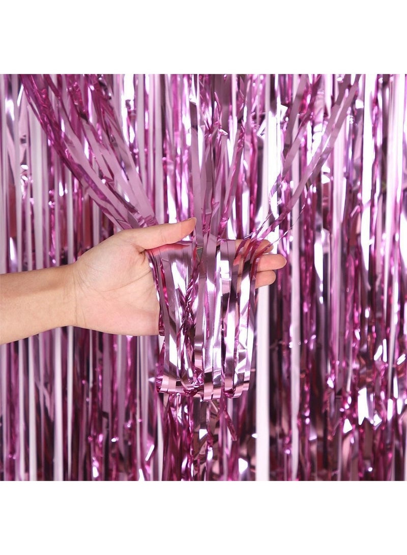 Ssovi Self-Adhesive Shiny Pink Foil Fringe Curtain, 2m x 1m Metallic Tinsel Party Backdrop for Birthday, Wedding and Photo Booth, 1 Piece - Image 3