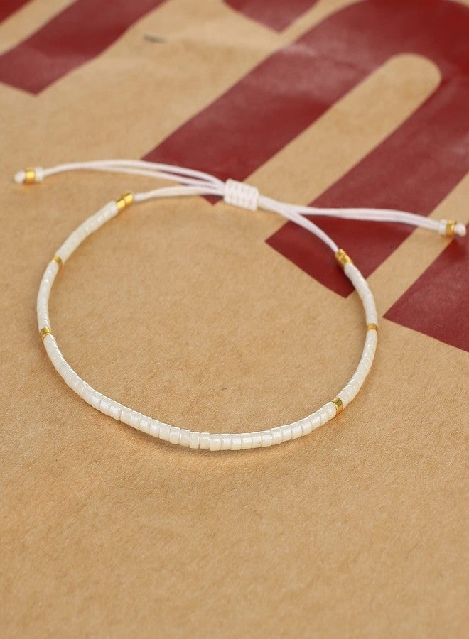 KELITCH Miyuki Seed Beaded Bracelets for Women String Charm Handmade Thin Link Chains Friendship Bracelets Fashion Jewelry - White - Image 4