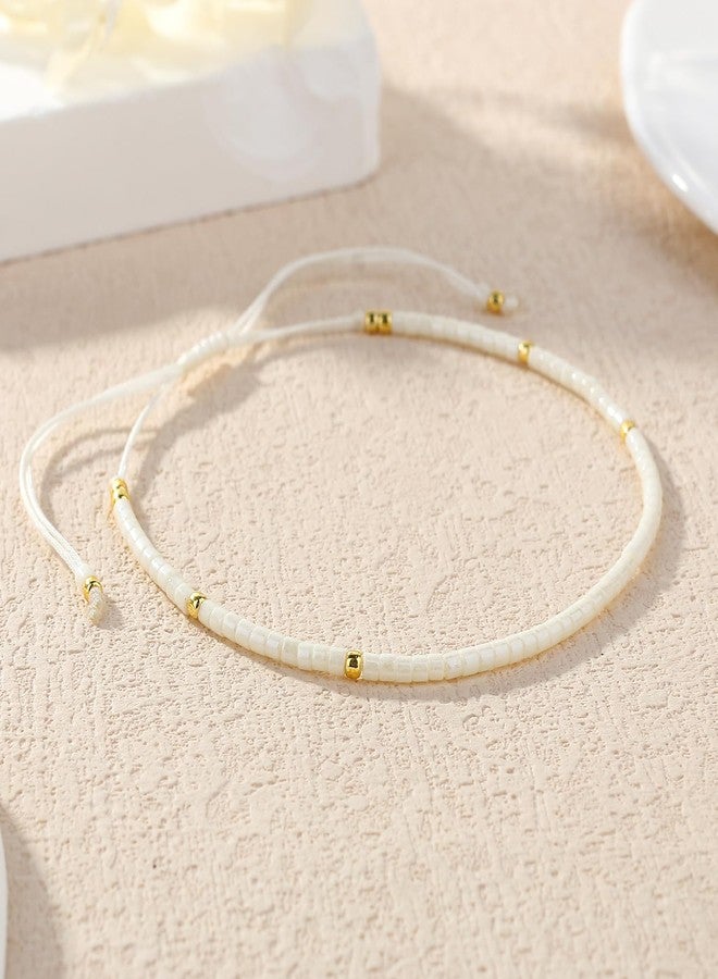 KELITCH Miyuki Seed Beaded Bracelets for Women String Charm Handmade Thin Link Chains Friendship Bracelets Fashion Jewelry - White - Image 3