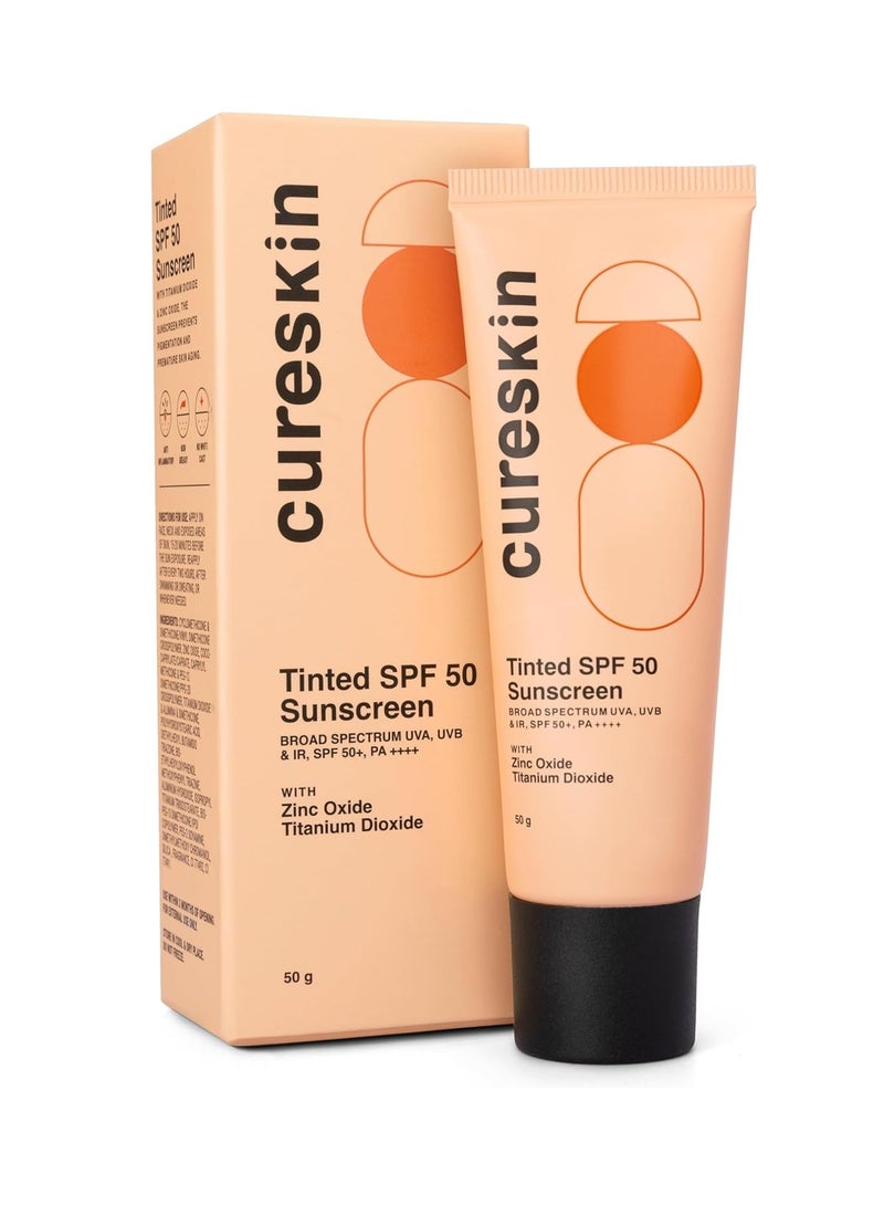 Cureskin Mineral Sunscreen Matte Finish Tinted SPF 50 PA++++ | Broad Spectrum Sun (UVA/UVB/IR) Protection with Titanium Dioxide, 50g (Pack of 1) - Image 1