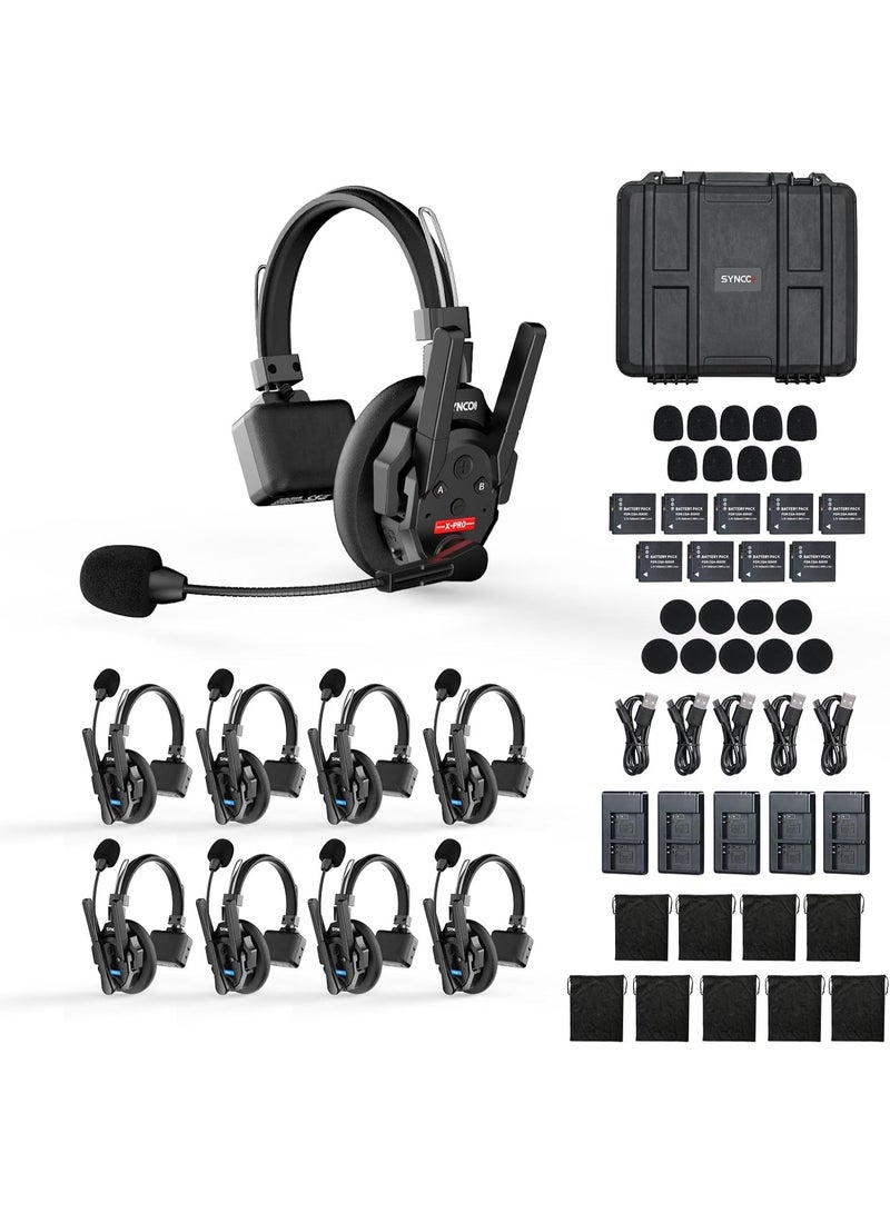 SYNCO XTALK XPRO Wireless Communication Headset System for 9 Persons Full Duplex 2.4GHz Wireless Intercom Headsets with Noise Reduction 24H Battery Life 500m Range for Film Production Live Events Stage Shows - Image 1