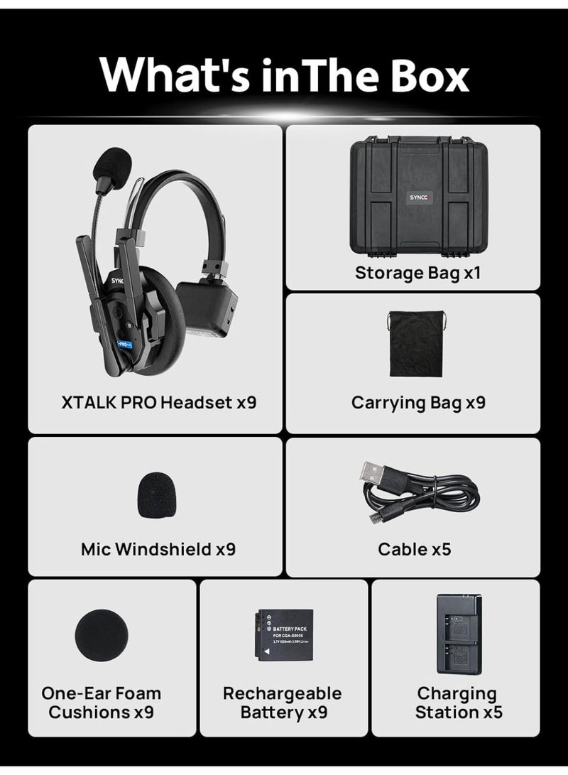 SYNCO XTALK XPRO Wireless Communication Headset System for 9 Persons Full Duplex 2.4GHz Wireless Intercom Headsets with Noise Reduction 24H Battery Life 500m Range for Film Production Live Events Stage Shows - Image 3