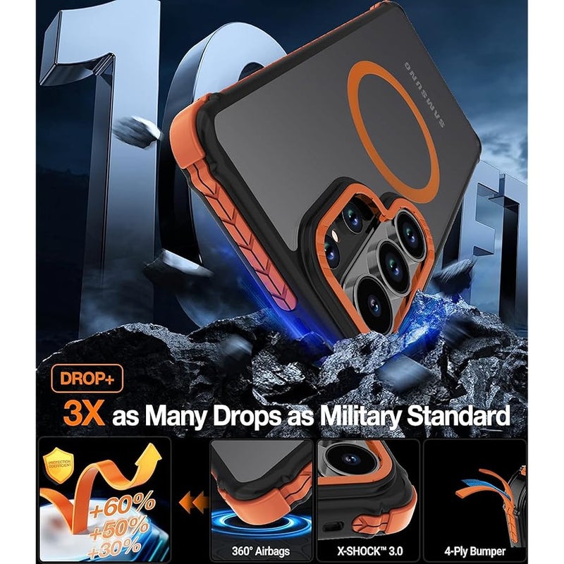 DEERLAMN Strong Magnetic Case for Samsung Galaxy S26 Ultra 6.9-Inch,【Compatible with Magsafe】【Military Grade Drop Protection】 Translucent Matte Shockproof Protective Phone Cover, Forest Orange - Image 3