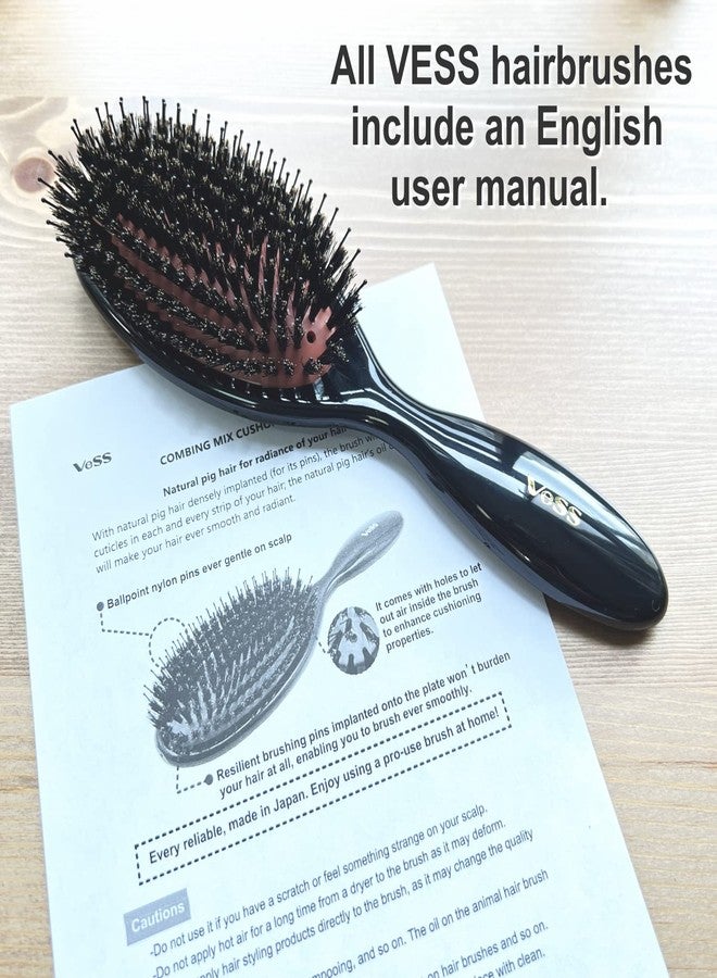 VESS Combing Mix Cushion Brush C-501, Wild Pig Bristle and Nylon Hair- Natural Radiance Smoothing Hair Brush - Image 3