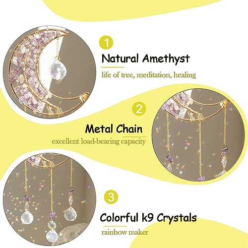 ilclviz Crystal Moon Suncacher-Sun Catchers Indoor Window Prism Moon Crystal Dream Catcher Natural Healing Stones Rainbow Maker Garden Car Decoration Outdoor (Colorful) - Image 2