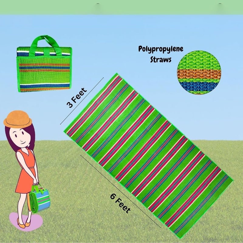 BHAWANI Foldable Plastic Floor Mat Multicolor Chatai 3X6 Mats for Home Mixed Perfect for Picnics Beaches Outings WeatherProof PVC Chatai with Handle Pack of 1 - Image 3