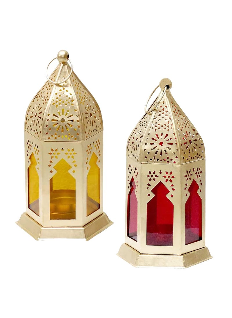 Blue Well Overseas Blue Well Overseas Moksha Hanging Lantern lamp Tea Light Holder for Home Decoration Yellow Sky Blue Iron  - Image 1