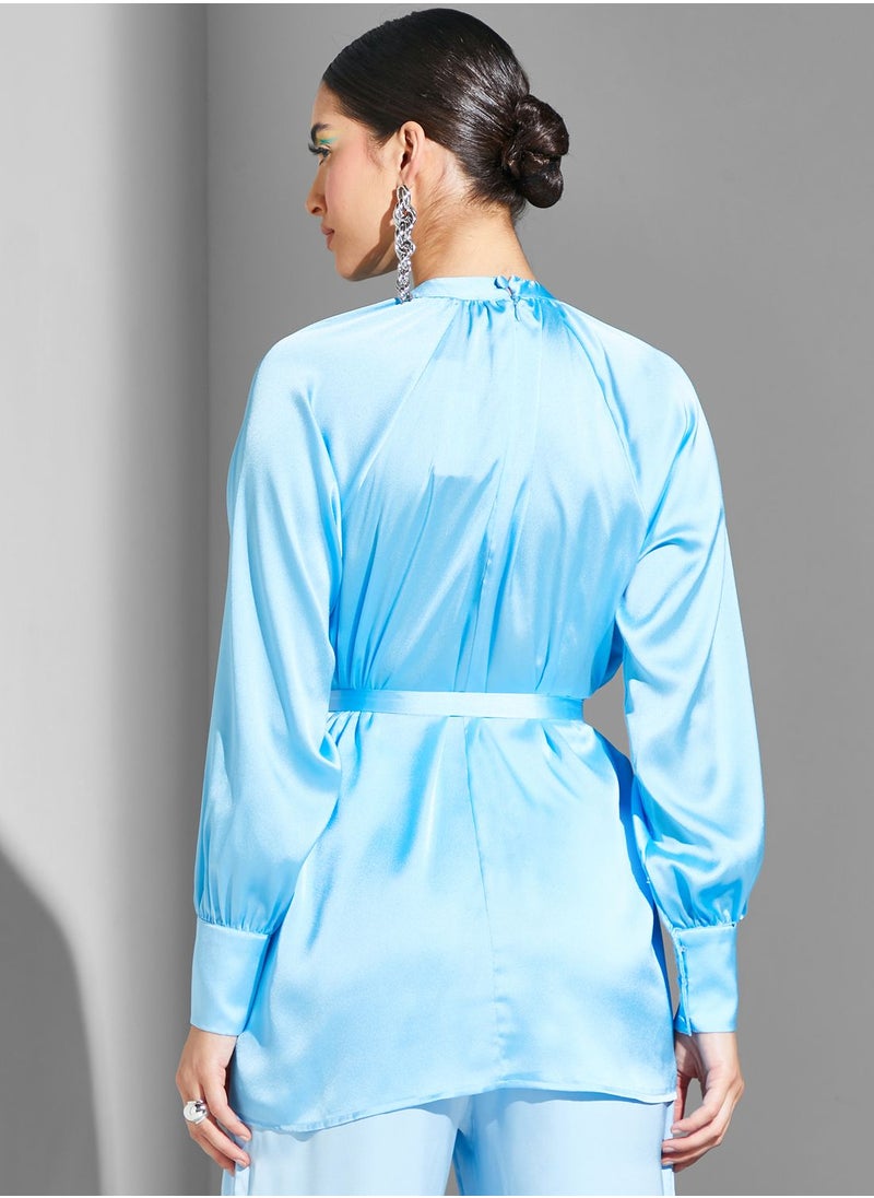 Namshi x Modanisa - Satin Belted Blouse - Image 1