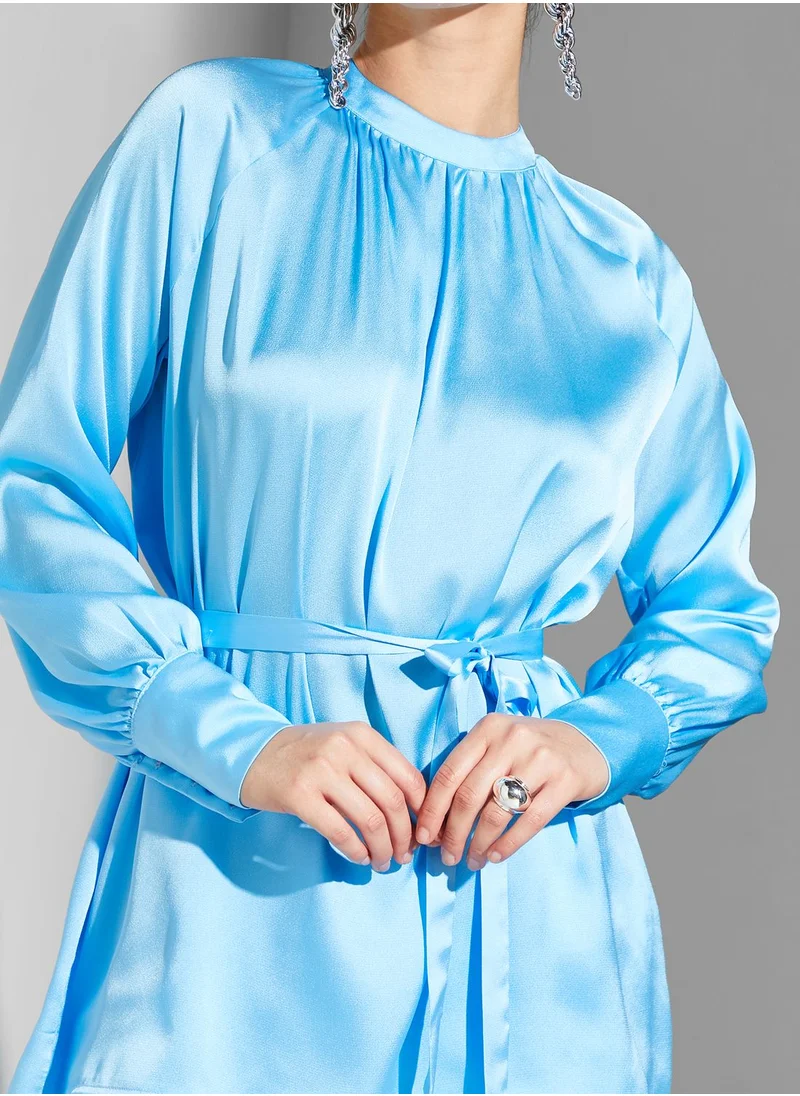 Namshi x Modanisa Satin Belted Blouse