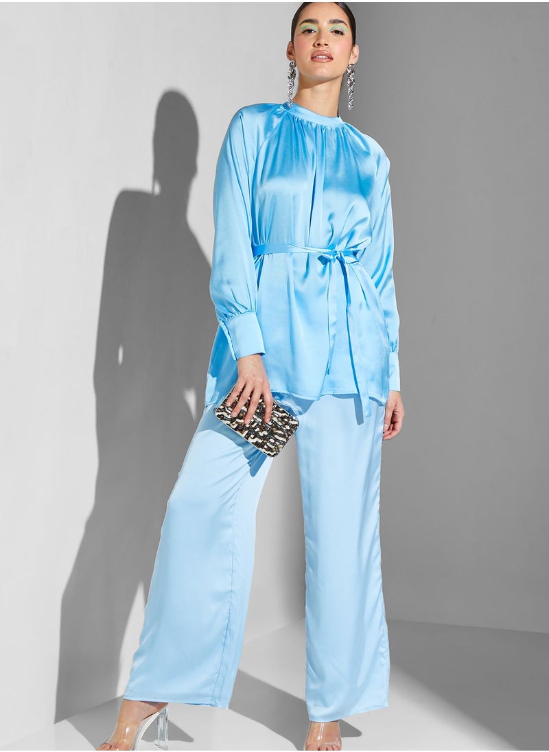 Namshi x Modanisa - Satin Belted Blouse - Image 1